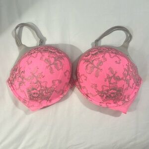Bright pink and tan Plunge/Soutien- Gorge Plongeant Push Bra